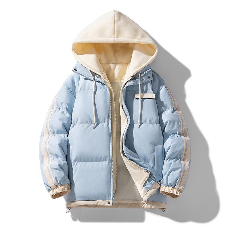 Men's Trendy Autumn/Winter Hooded Cotton Jacket - Faux Two-Piece, Couple Style, High-Quality, Thickened for Warmth