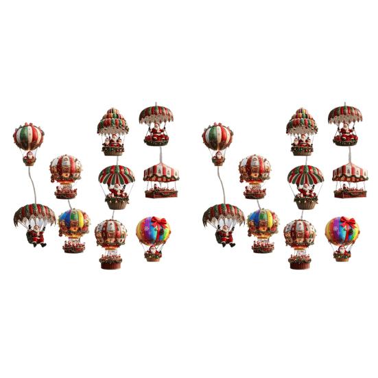 Vánoční dekorace horkovzdušného balónu Dřevěný 2D plochý Santa Claus v horkovzdušném balónu Přívěsek pro sváteční výlohu zeď domácí dekoraci