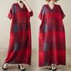 Cotton and linen printed round neck loose large size long sleeve fat MM plus fat plus size fake literary retro dress