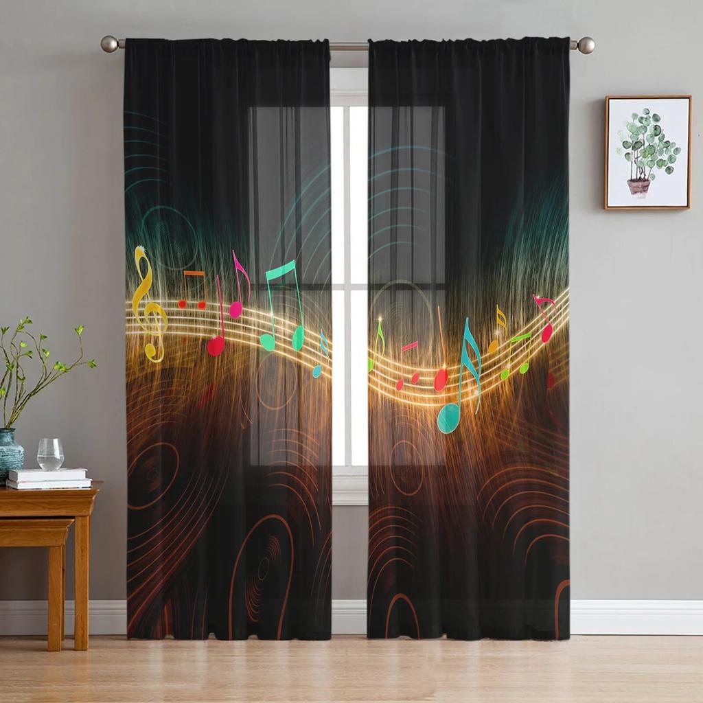 Durchsichtige Vorhänge mit Musiknoten, für Schlafzimmer, Voile-Vorhang, Wohnzimmer, Fenster, durchsichtige Vorhänge, Küche, Tüllvorhänge