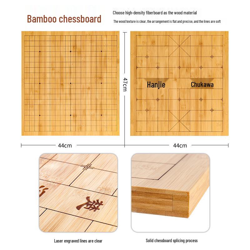Bamboo Chess and Go Board: Double-Sided, Engraved, Carbonized, 2cm, for Adults and Beginners
