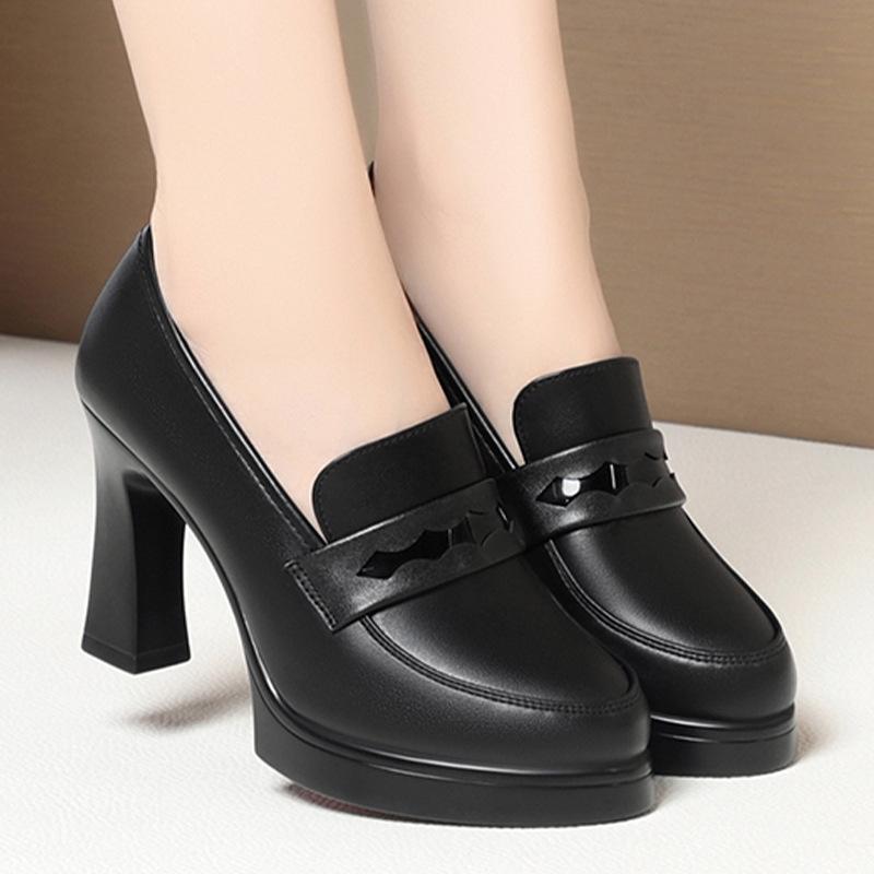 Cheongsam shoes high heels work shoes women's black loafer catwalk women's leather shoes single shoes temperament dancing shoes
