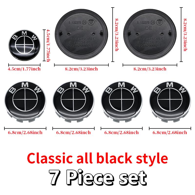 MLKQ6 All Black 82mm 74mm Car Front Rear Logo 68mm Wheel Hub Center Cover Steering Wheel Center Stickers For BMW E90 E87 F20 E46 F30