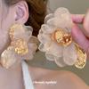 Steel Needle Fabric Chiffon Flower Pendant Earrings Super Fairy Sweet Temperament Stud Earrings Earrings Pendant Niche High-end Earrings Women