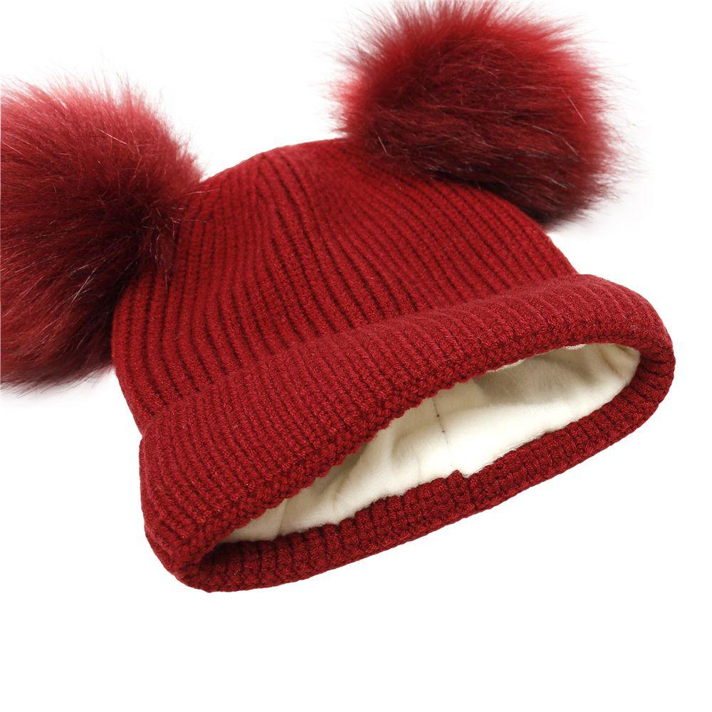 High Stretch Thick Beanie Warm Caps Women Pompom Hat Winter Hat Parent-child Hat