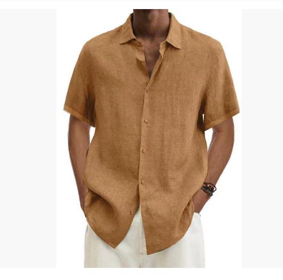 Men Cotton Linen Blouse Summer Turn Down Collar Short Sleeve Button Loose Blouse Tops Oversized