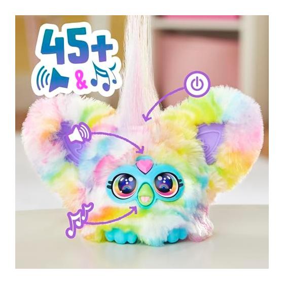 Hasbro Furby Fur Bullets Jibaa Mini Friend, Electric Plush Toy, For Boys and Girls, Ages 6+, Rainbow, Shima, Furby Language, Music G1778 Genuine