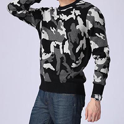 Domple Mens Fashion Long Sleeve Round Neck Camo Print Tee Top T-Shirts