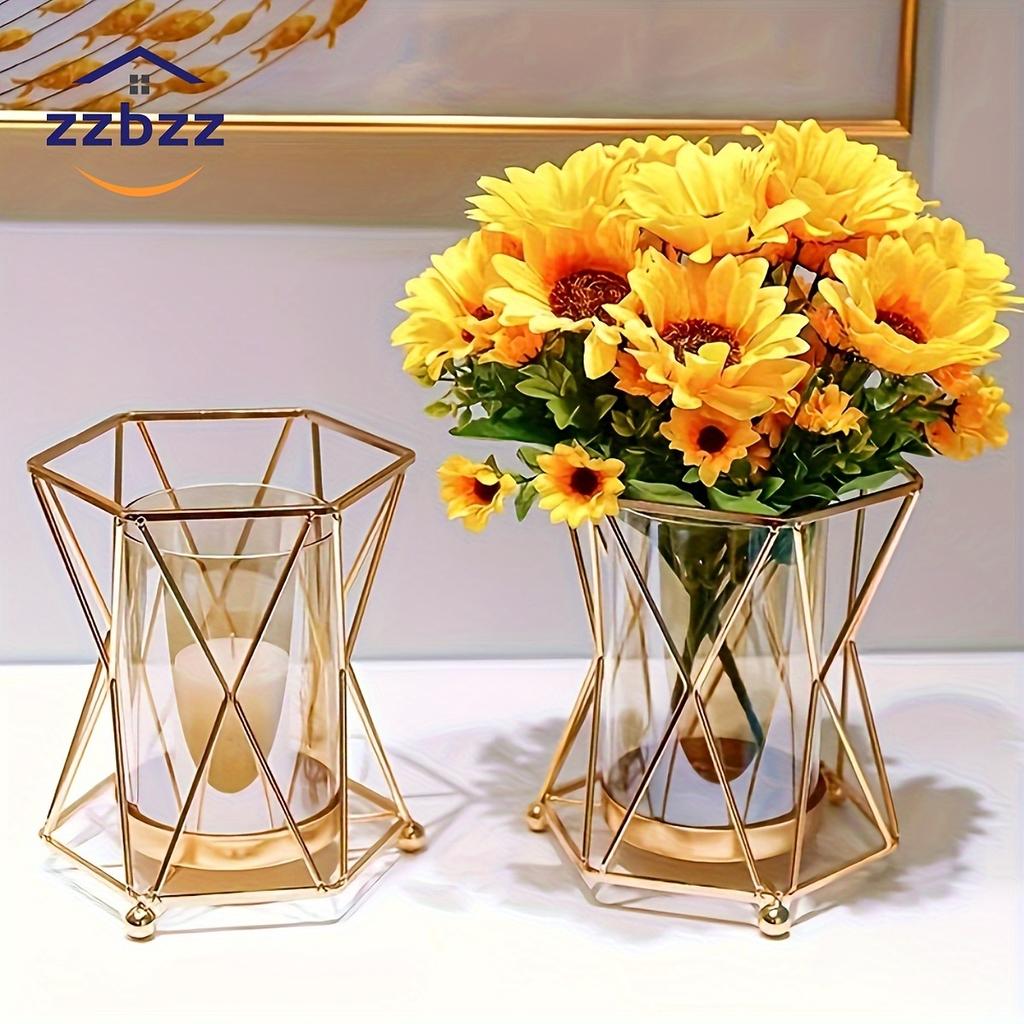 Elegant Iron Art Vase with Geometric Design for Romantic Candlelight Dinners & Stylish Home Decor, Perfect for Artificial Flower Arrangements