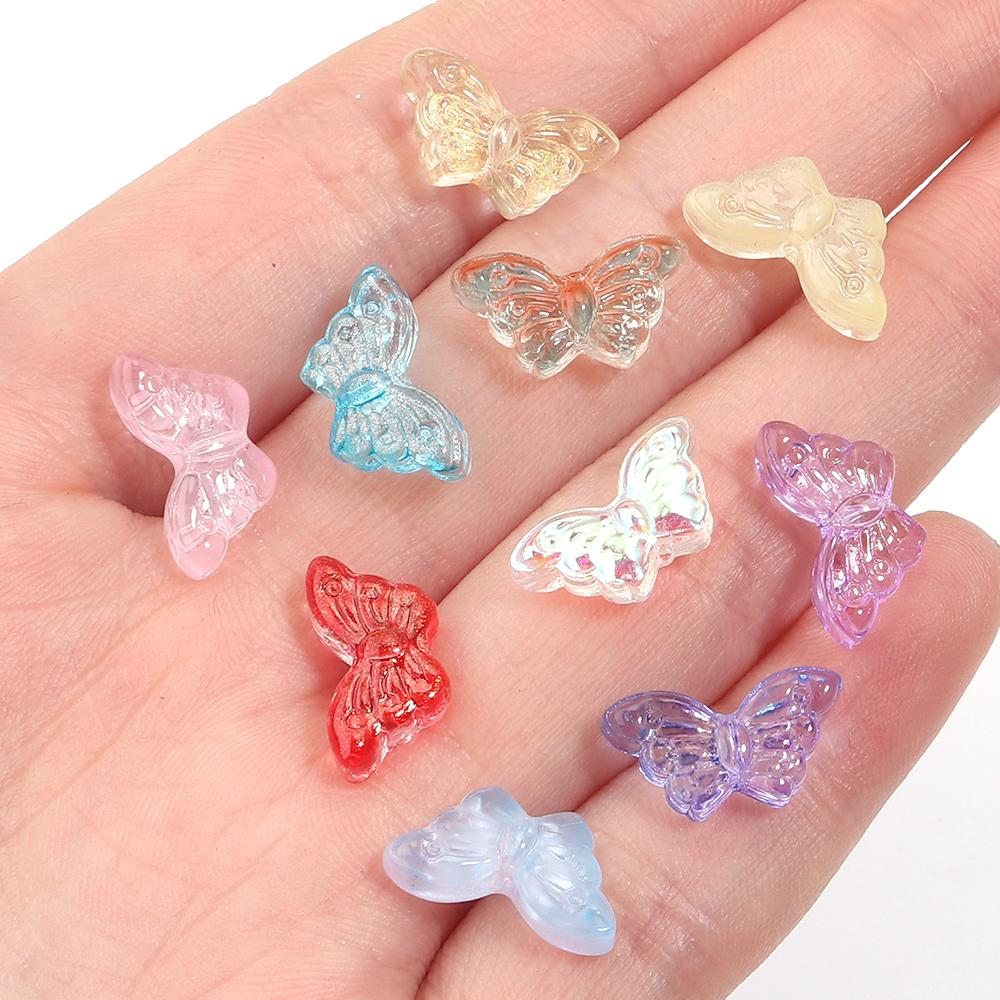 50pcs Butterfly Glass Beads 15x8mm Colorful Lampwork Loose Beads For Jewelry Making DIY Bracelets Necklace Keychain Accessories