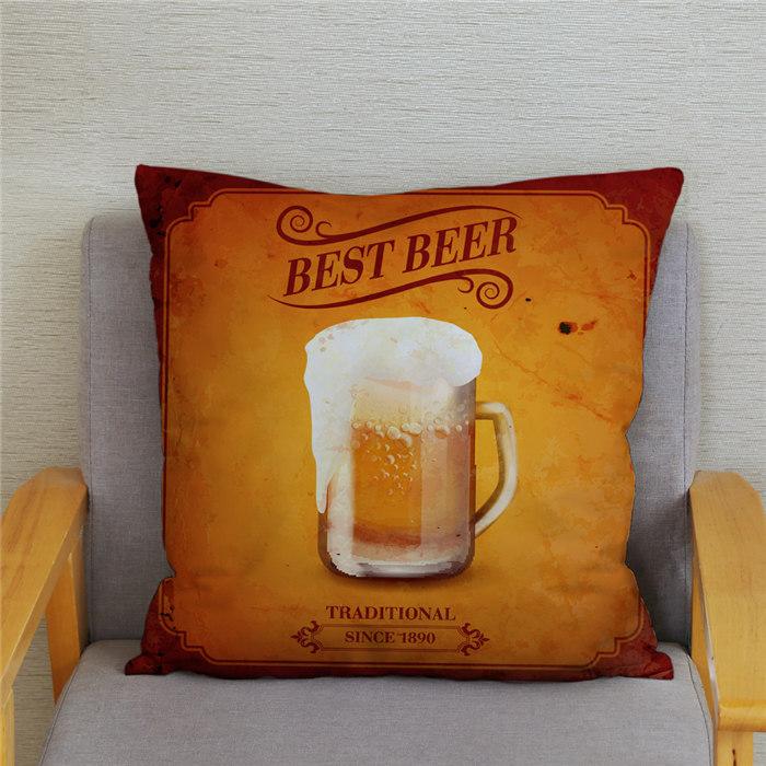 Vintage Beer Cushion Cover Peach Skin Pillowcase Fashion Home Decor Pillowcase Pillowcase