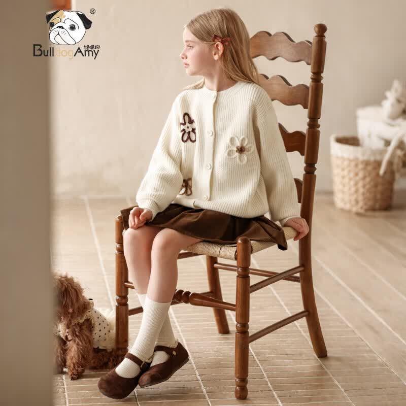 CHANZUIGOU Warmer gestrickter Cardigan mit Blumenmuster für Mädchen