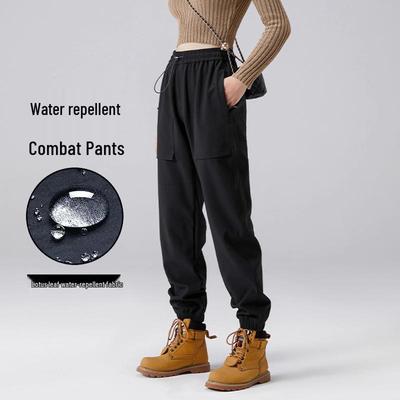 Pantalon cargo à revers doublé polaire pour petites femmes pour le printemps et l'automne