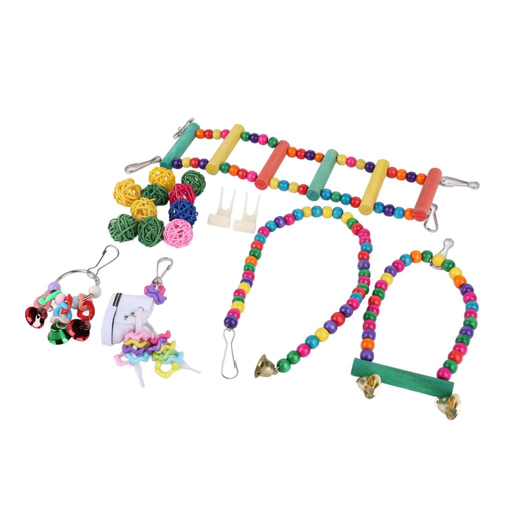 17 ks Závěsné hračky do klece pro ptáky Houpačka pro papoušky Stojící Kousací Závěsná hračka s houpací sítí Závěsný žebřík