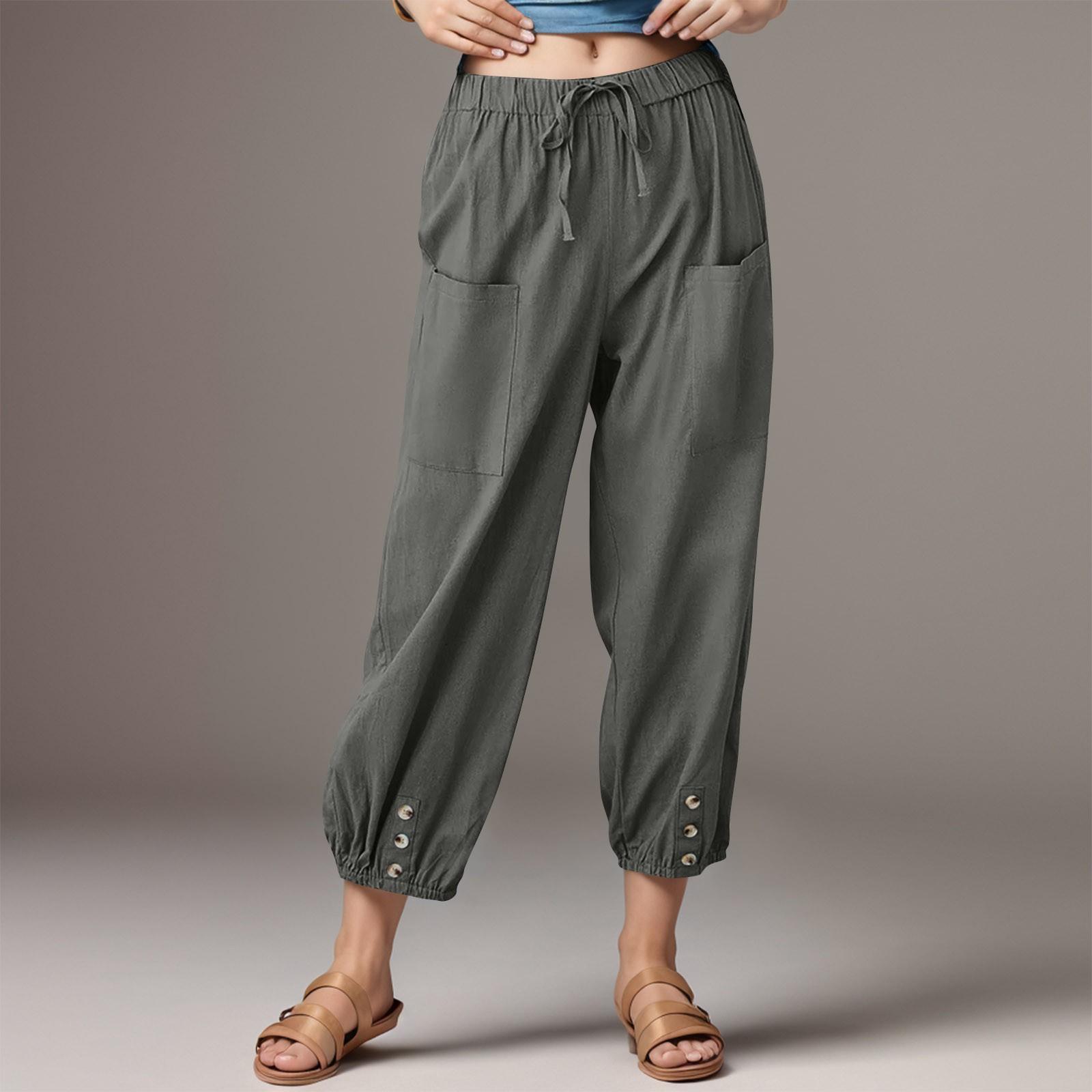 

Женские модные однотонные льняные хлопковые леггинсы с карманами, эластичные повседневные брюки XXXXXL