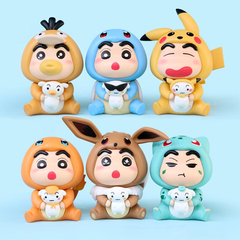 Creative Desktop Cartoon Shin-chan & Eevee Psyduck Figure Toy Ornament Gift