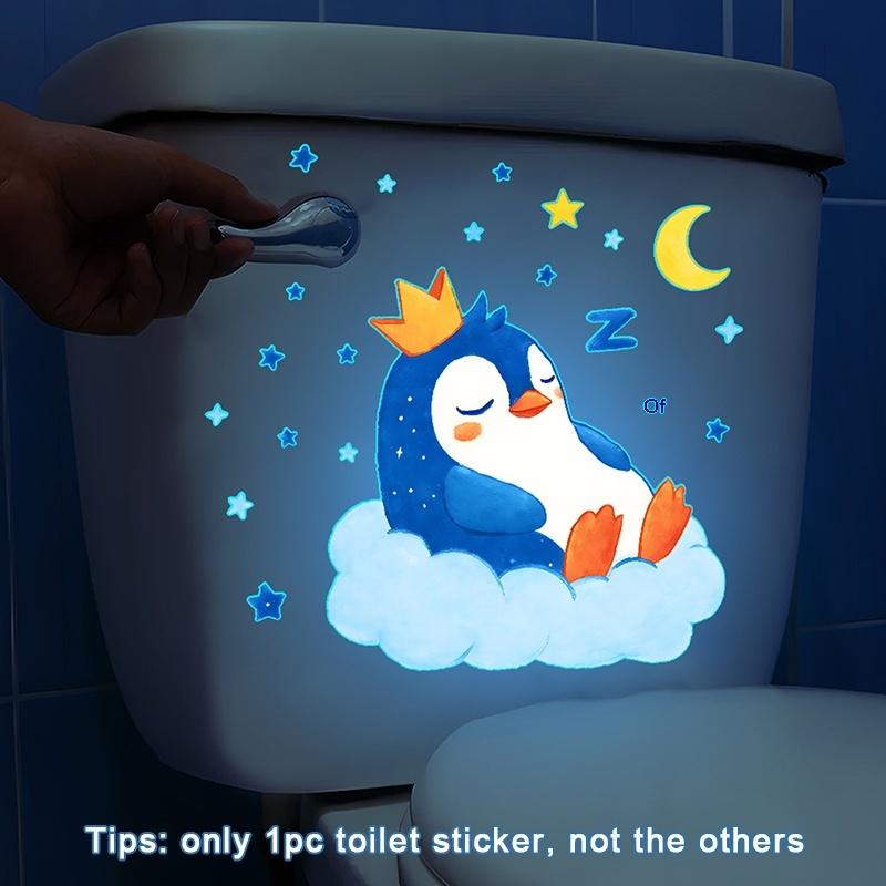 Glow-in-the-Dark Penguin Toilet Stickers Self-Adhesive Removable PVC Bathroom Decoration Wall Windows Car Decals