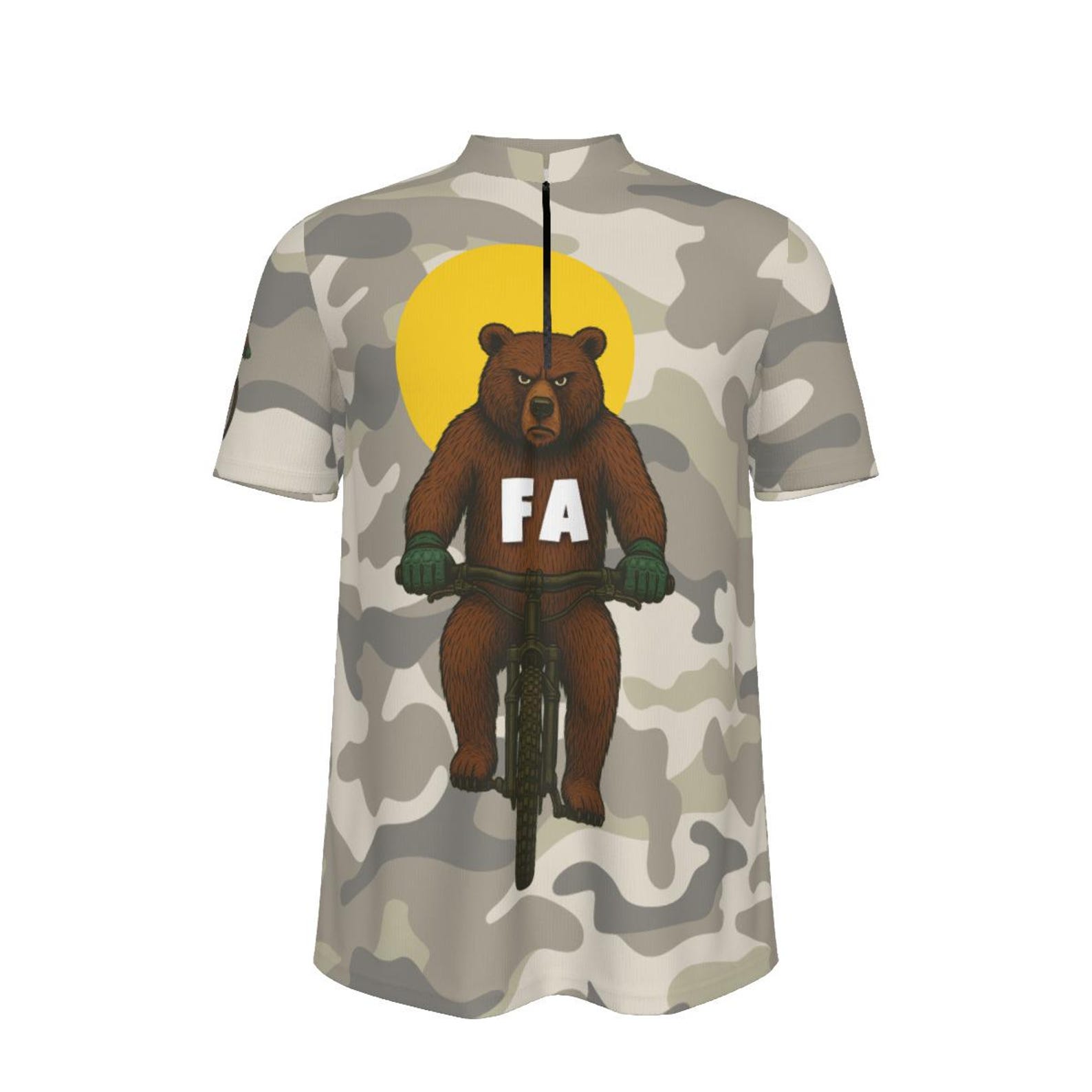 Grumpy Bear Camo Cycling Jersey: Funny MTB Shirt XL