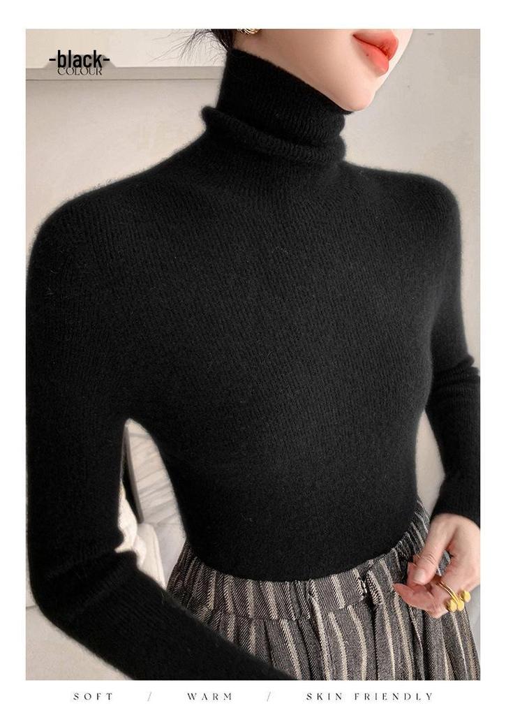 Women's Slim Fit High Neck Seamless Wool Sweater