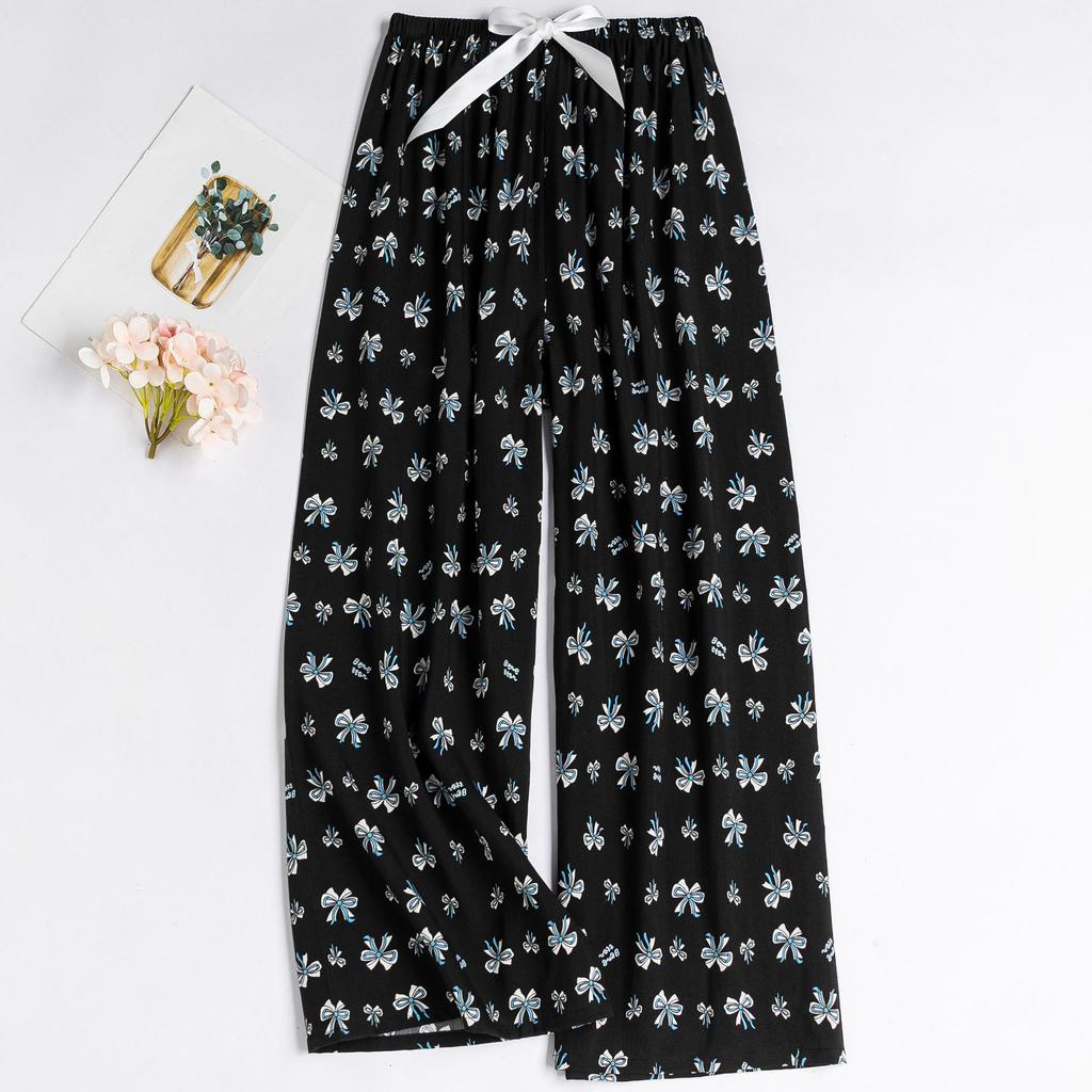 Women's Floral Cotton Silk Pajama Pants, Mosquito Repellent, Outdoor & Home Wear, Plus Size, Lightweight Summer Style.