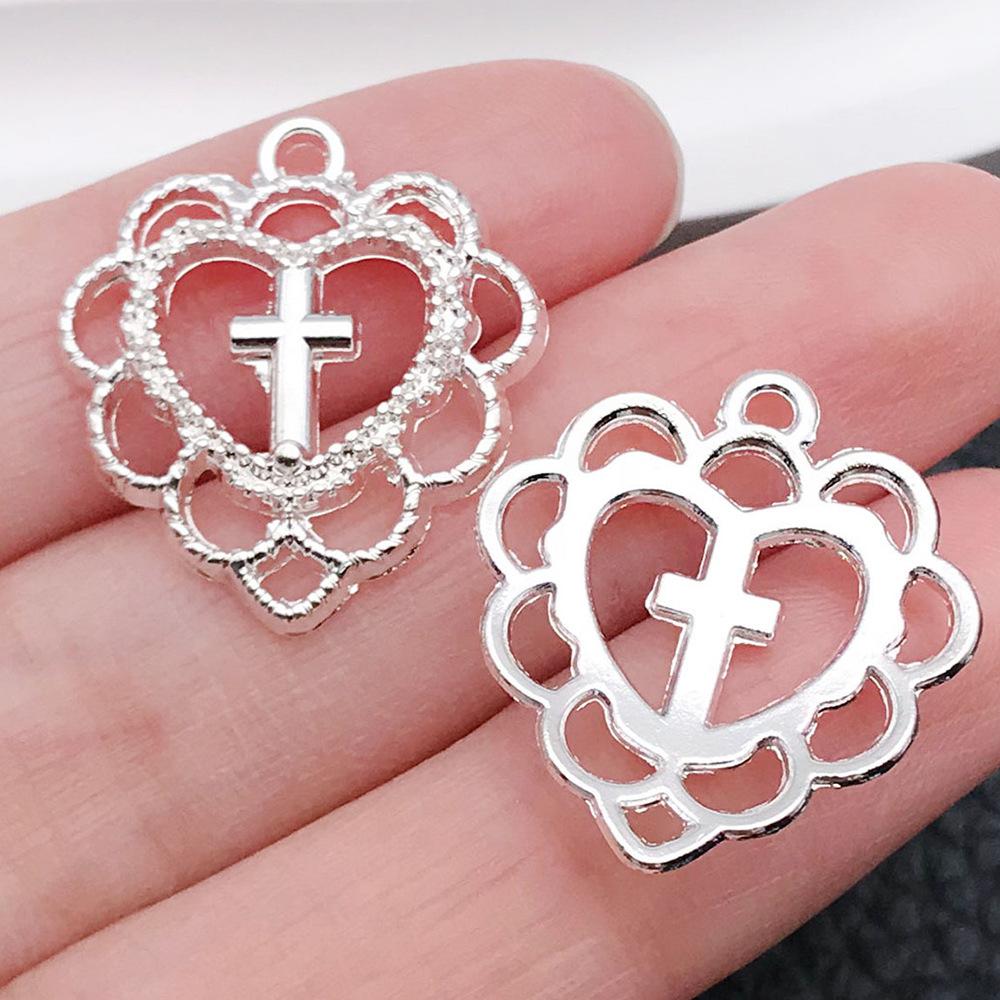 Cross-Border Hot Sale Bright Silver Cross Pendant Handmade DIY Keychain Necklace Alloy Jewelry Accessories Batch