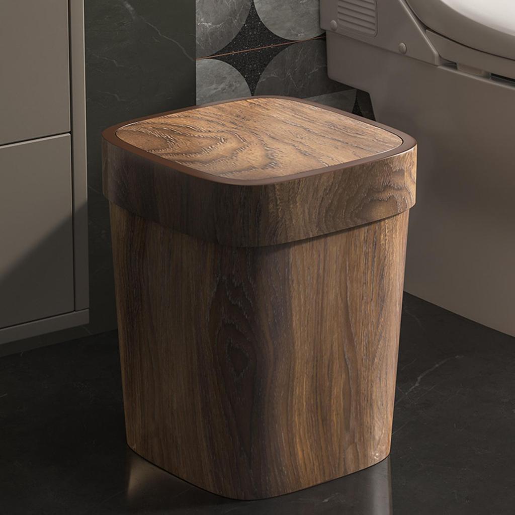 Imitation Wood Grain Trash Can Reusable Modern Rectangle Garbage Container Bin for Household Living Room Office Bathroom Kitchen