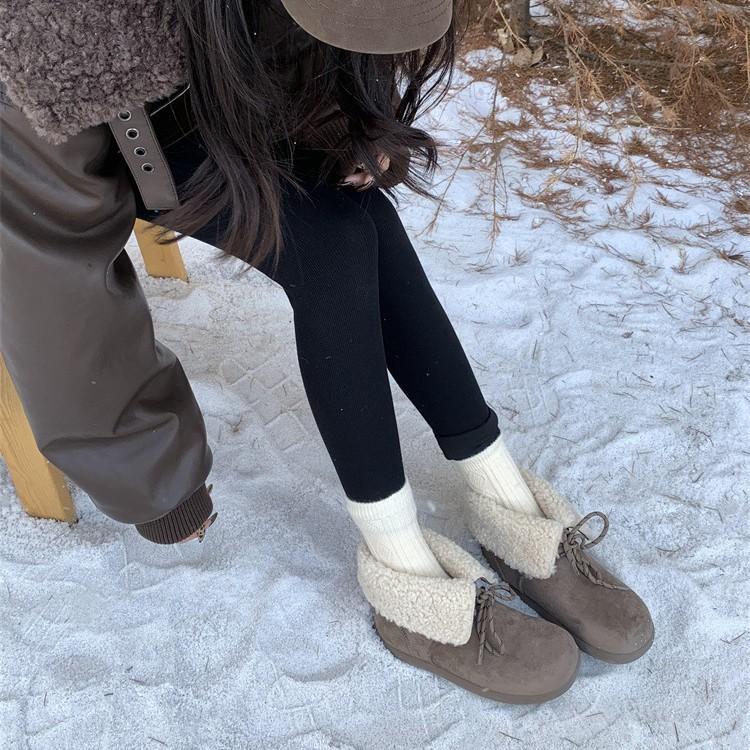 Sheepskin version! Small thick-soled snow boots women's boots autumn and winter fluffy boots thermal velvet cotton shoes Boken short boots