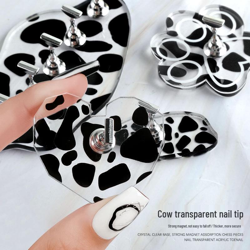 Cow Pattern Acrylic Nail Art Display Holder - 5mm Thickened Plate for Practice