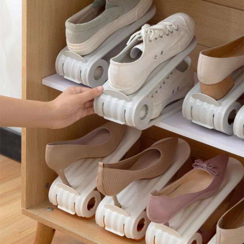 Adjustable Plastic Double Layer Shoe Rack Space Saver Shoe Organizer for Entryway Closet Apartment Small Space