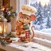 Gingerbread Baker Statue Mouse Figurine, Whimsical Hand-painted Mice with Cookie, 6.7'' Cottagecore Cute Chef Ornament Xmas for Mantel Tabletop