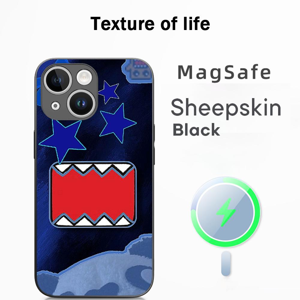 Domo kun new cute cartoon pattern Phone Case For iPhone 17 16 15 14 13 12 Plus Pro Max  High-end Luxury Magsafe Sheepskin