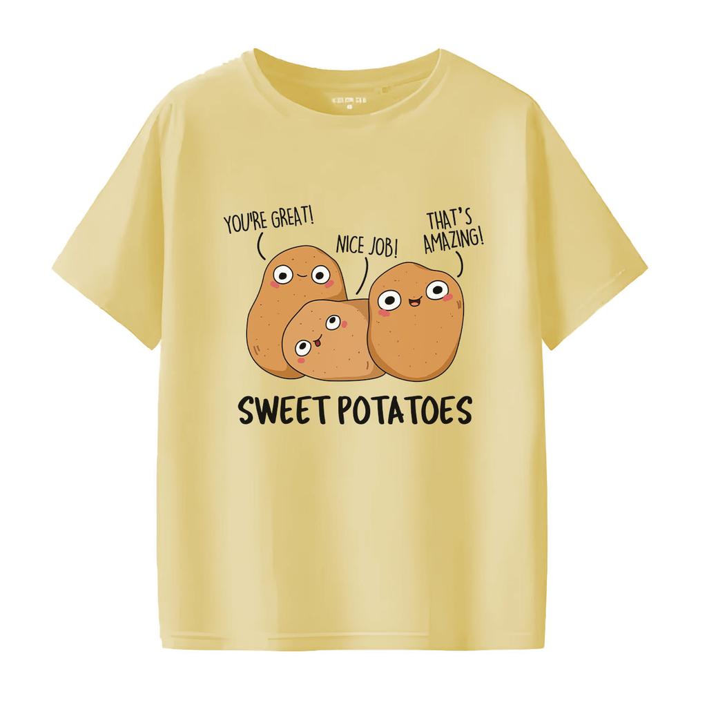 Fun Potato Print Tshirt Casual Short Sleeved Suitable for All Seasons Fashion Versatile Holiday Womens Tshirt