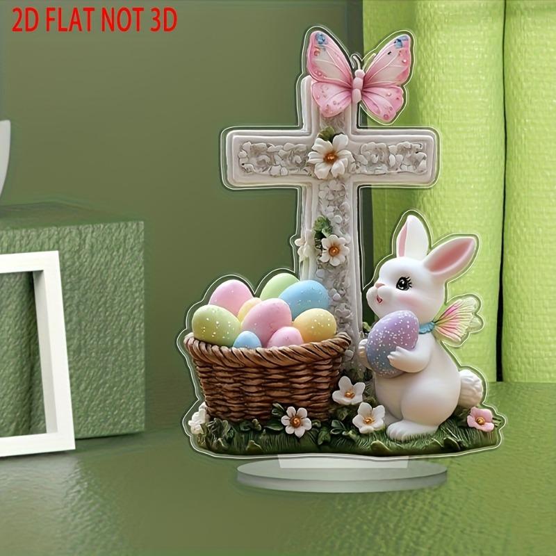 2D Flat Boho Style Acrylic Easter Cross Decor, Butterfly, White Rabbit & Egg Basket, Suitable for Wall Decoration, Porch, Room, Villa, Accents Home, H