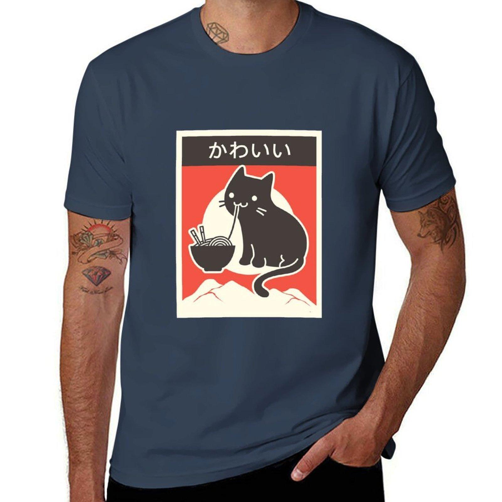 Japanese Raunisex Cat Kawaii Vintage Style Tshirt Urban Style Casual Short Sleeve Top S