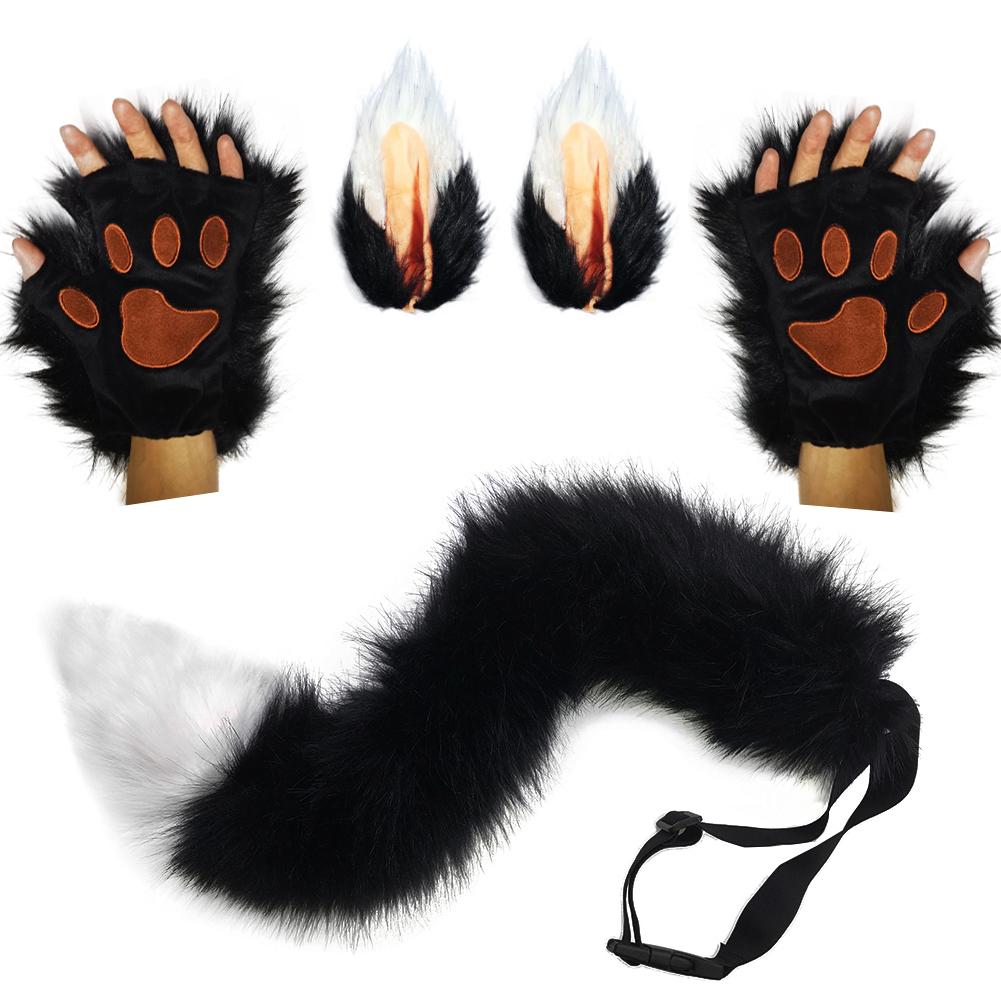 

Kawaii Hair Accessories Fox Ears Plush Tail Cute Paw Set Cosplay Secondary Yuan Anime Characters Exhibition Props Party Dres 15cm