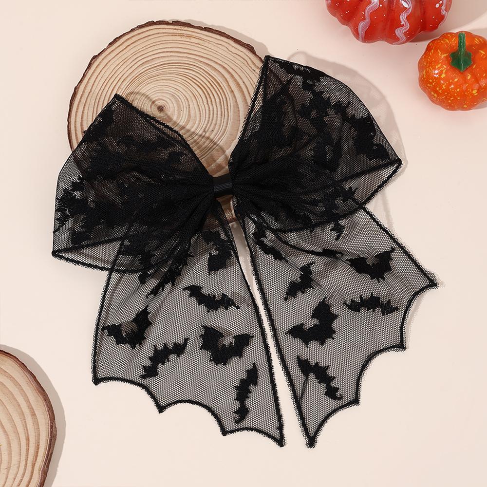 Halloween Bat Bow Hair Clips Bat Embroidery Lace Tulle Veil Gothic Hairpins Spooky Cosplay Hair Accessories For Women Girls
