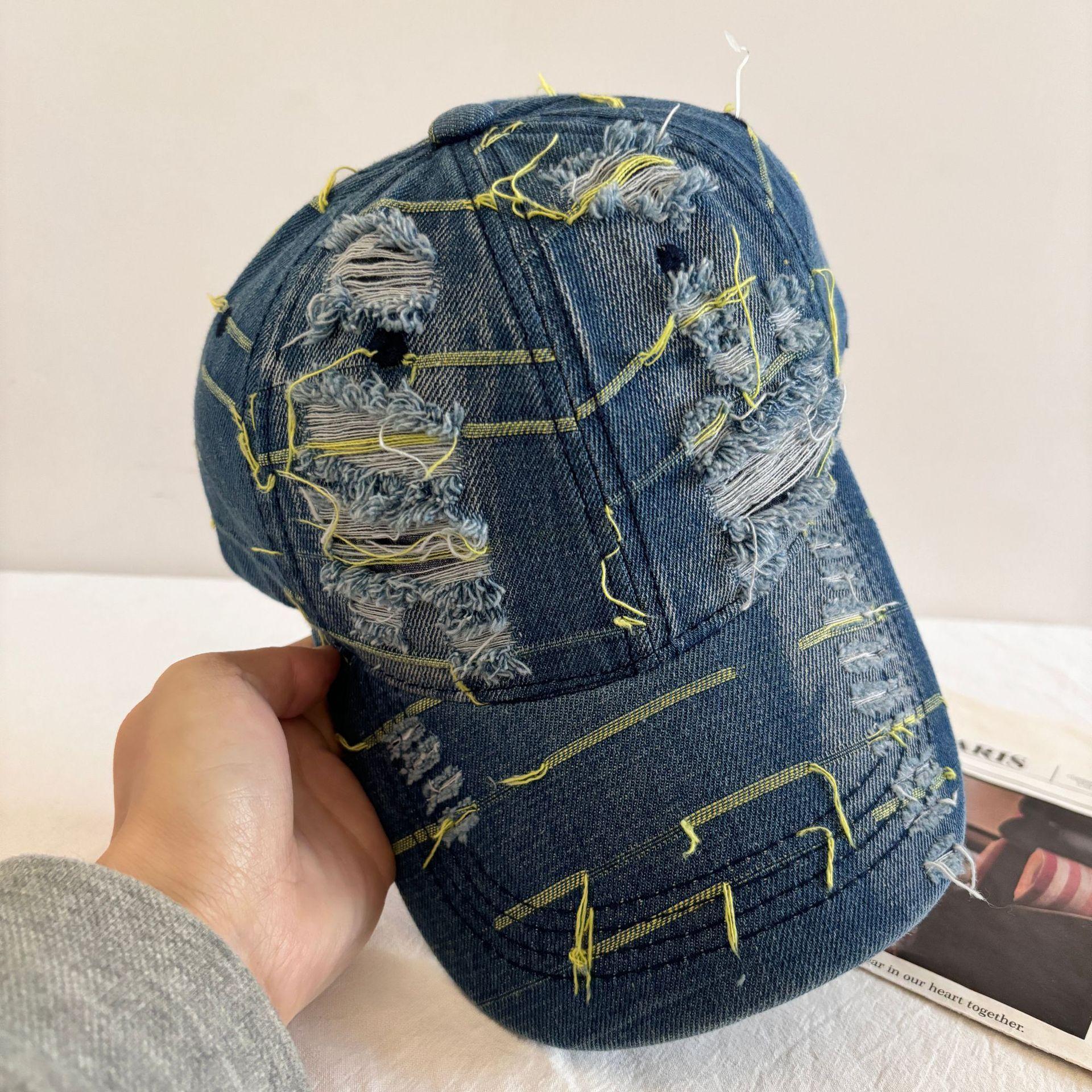 

2025 новый показ мод тренд кепка американская ретро потертая джинсовая рваная бейсболка M（56-58cm）