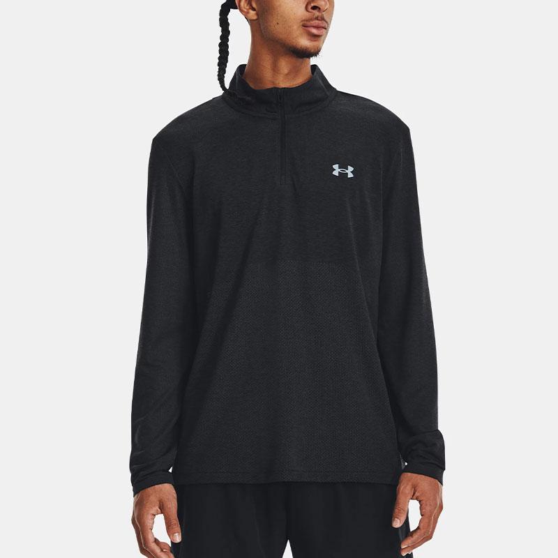 Under Armour Solid Color Stand Collar Pullover Long Sleeve T-Shirt Men Tops Black 1378168-001