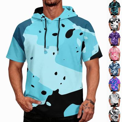Men's Camouflage Print Raglan Sleeve Casual Sport Fishing Short Sleeve Hoodie Lightweight Breathable Outdoor Top