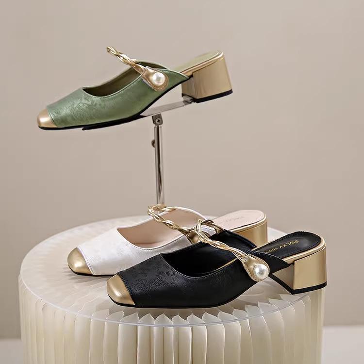 Spring Autumn New Luxury Women's Exquisite Sandals Summer Fashion Coarse Heel Versatile External Slippers Casual Women's Shoes