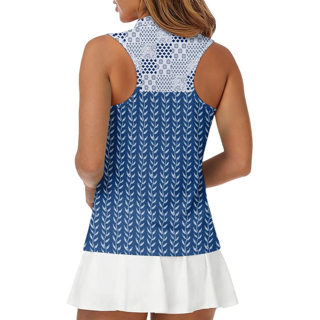 Women’s Sleeveless Golf Shirt with Zip Collar Printed Athletic Tank Top for Sports Tennis and Outdoor Activities