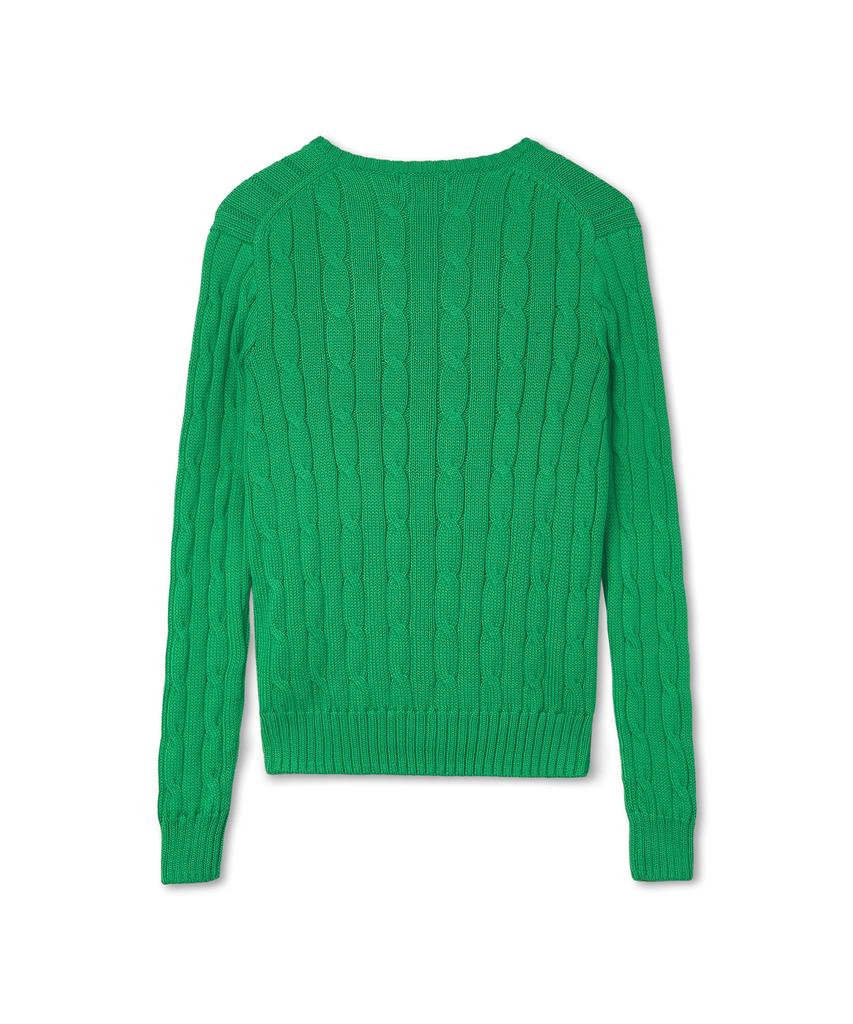 POLO RALPH LAUREN W Cable Knit Cotton V-Neck Sweater - Green
