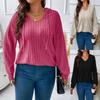 2025 Damskjorta/tröja med V-ringning, huva, långa ärmar, ribbad och borstad
