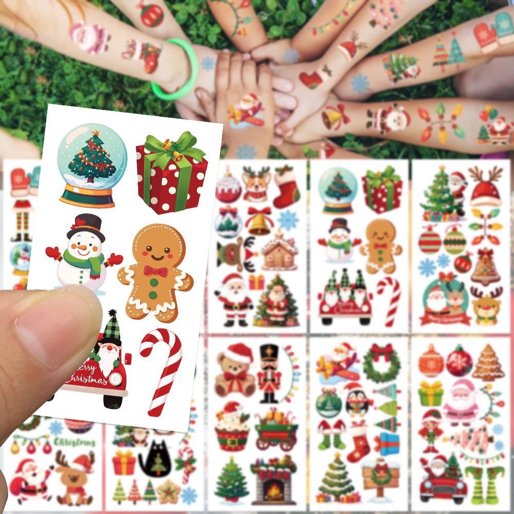 10sheets Cartoon Christmas Day Tattoo Stickers For Face Arm Body Temporary Fake Waterproof Tattoo Stickers Kids Festival Gifts