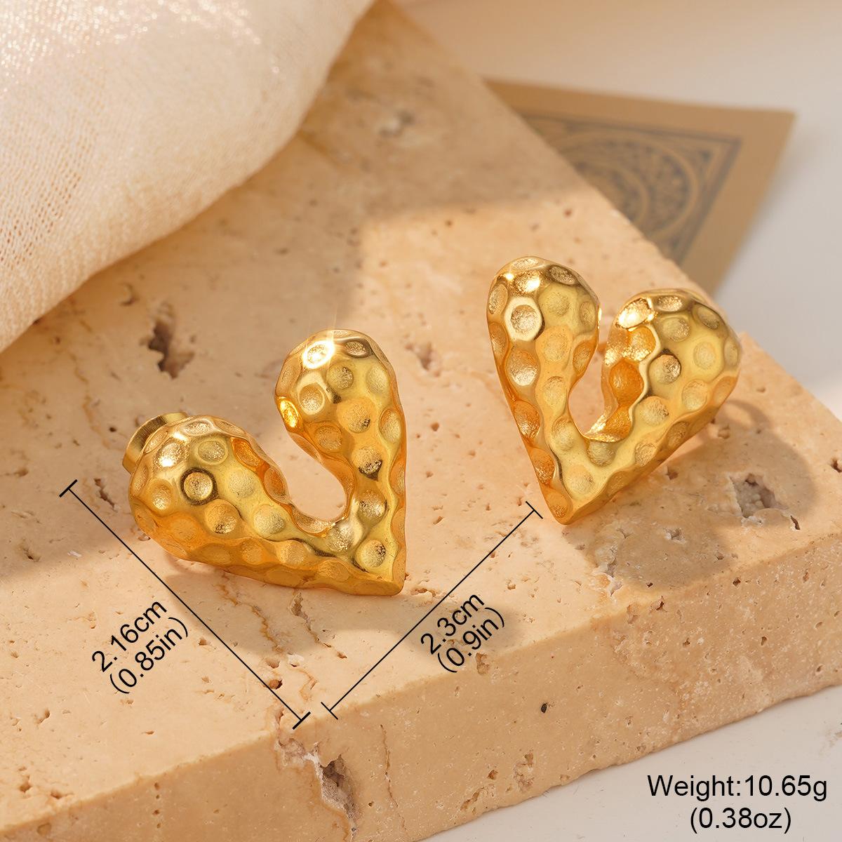 

European and American light luxury stainless steel gold love hemisphere water drop earrings simple hollow earrings fashion ear jewelry