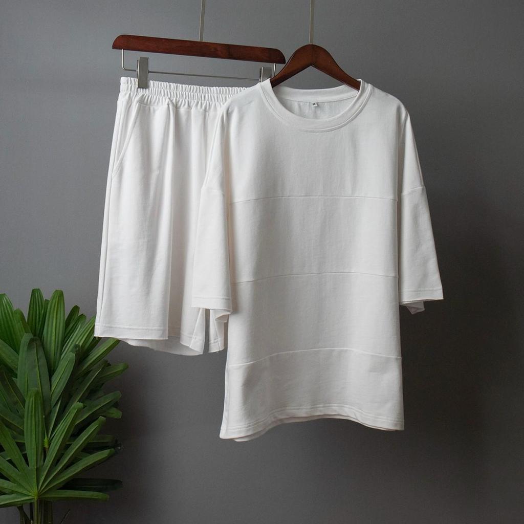 Women's Two-piece Half Sleeve Shirt High Waist Drawstring Shorts Large Size Set Fashion Suits