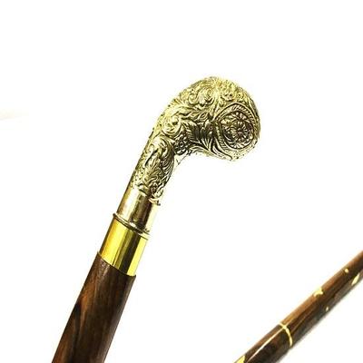 Vintage Brass Beautiful Designer Handle with Wooden Walking Stick Derby Walking Stick Brass Walking Stick