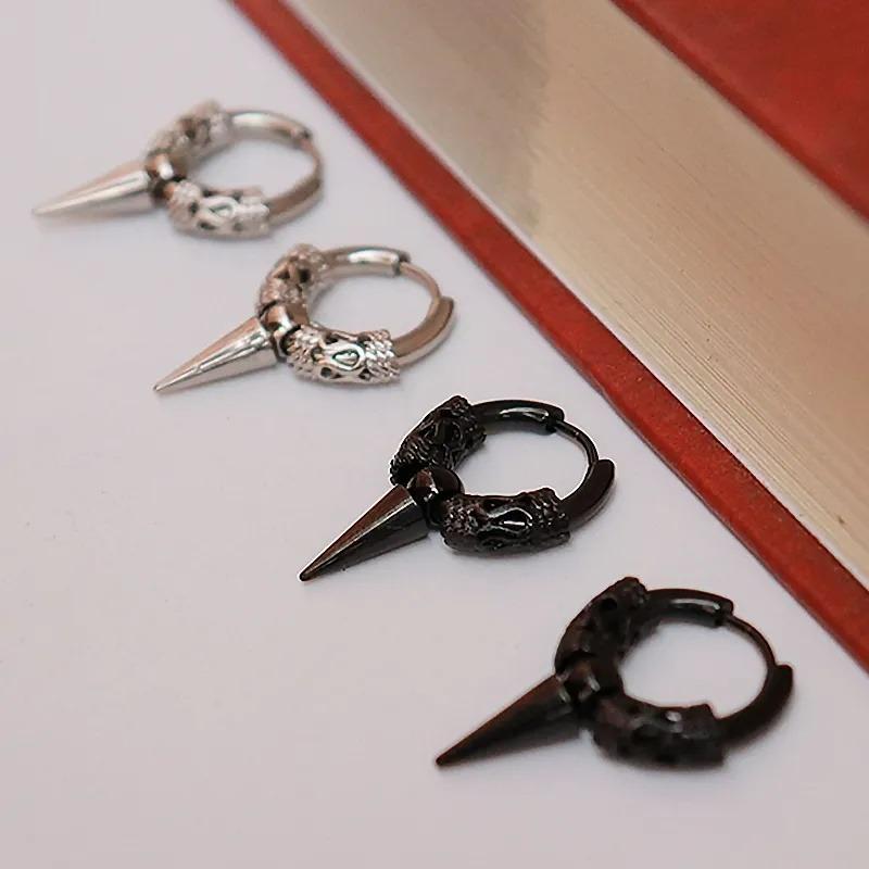 4pcs Punk Stainless Steel Round Circle Totem Hoop Metal Earrings For Men Women Fashion Earring Hip Hop Male Ear Piercing Jewelry