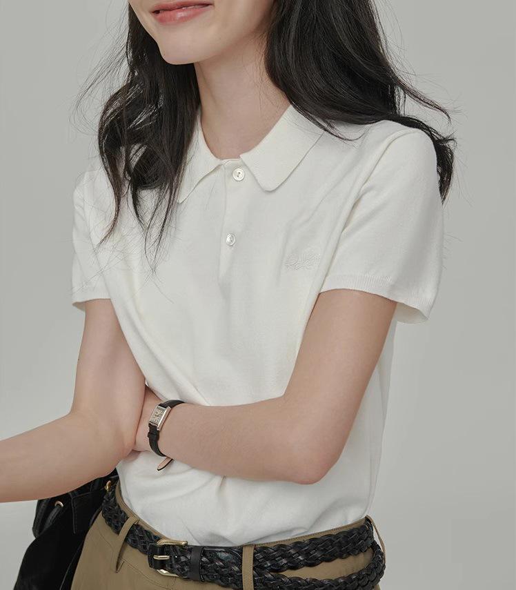 

Женское ретро спортивное трикотажное поло с коротким рукавом One Size белый