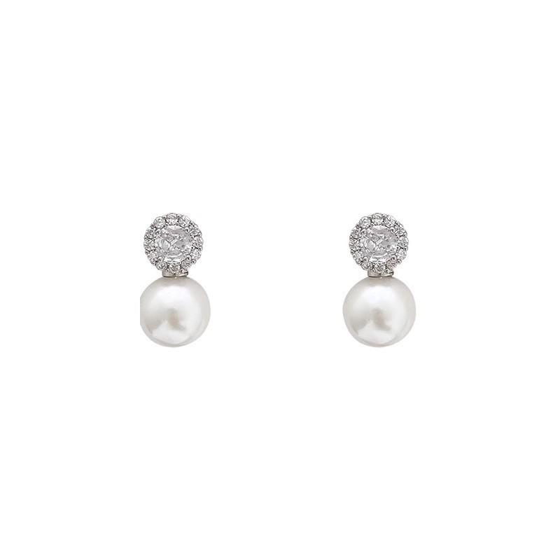 925 silver needle flash zircon pearl earrings women's light luxury stud earrings temperament earrings